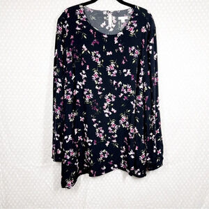 J. Jill Black Floral‎ Rayon Long Sleeve Top